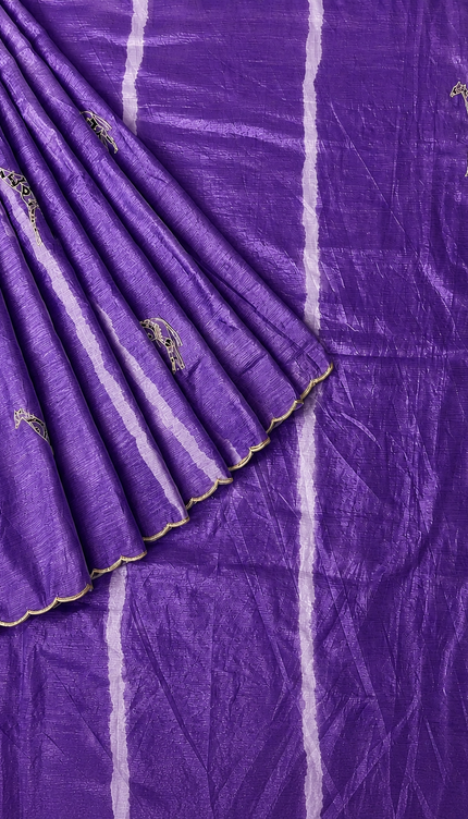 Soft  Orznga  Saree With Applique work and scallop Border-  Violet