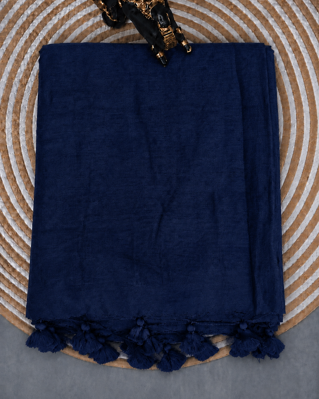 Modal silk saree with  ajrakh Design Border  - Navy