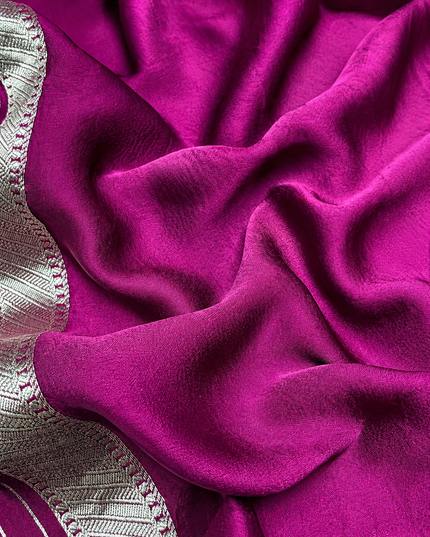 Mashru Banaras saree with Silver butties and Silver Kaddi border - Wine