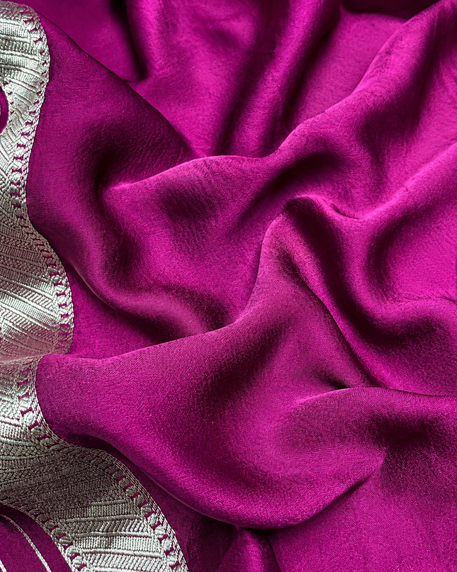 Mashru Banaras saree with Silver butties and Silver Kaddi border - Wine