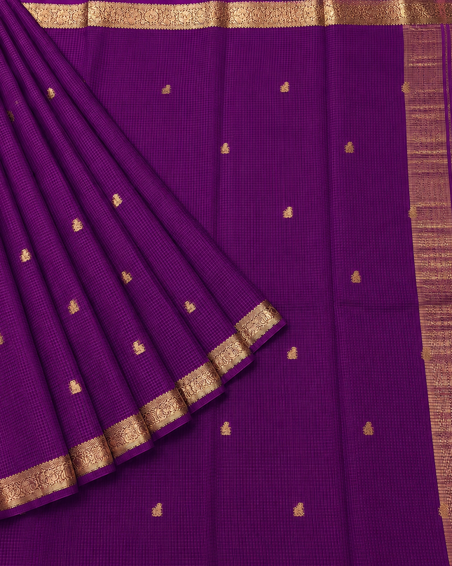 Kanchi Kota saree with Golden Zari Butties and Kanchi Border - Violet