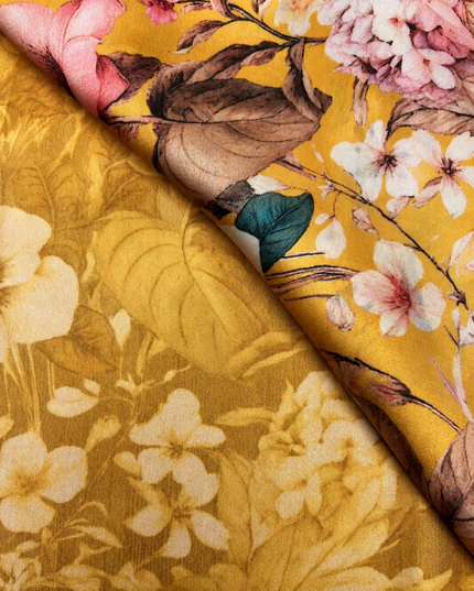 Crepe Saree with Digital Printed with small Border- Mustard