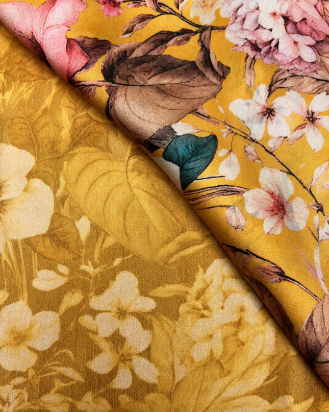 Crepe Saree with Digital Printed with small Border- Mustard