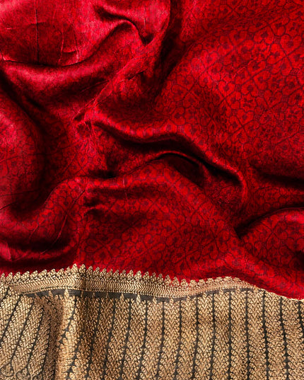 Maheshwari Silk With Shikargah  Print and Antic Zari Border  - Maroon