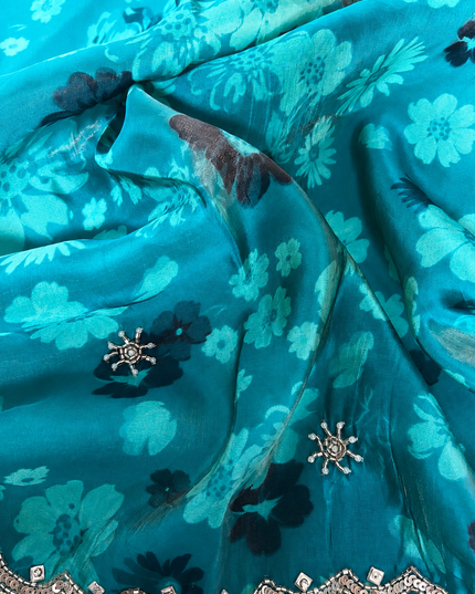Crepe Saree With Floral Print and Sequence Work and Karahan Work Border-Multi