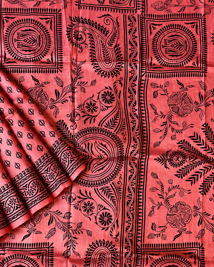 Pure Silk Saree With All Over Block Print - Light Pink
