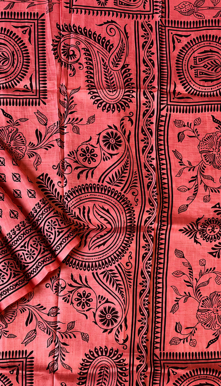 Pure Silk Saree With All Over Block Print - Light Pink