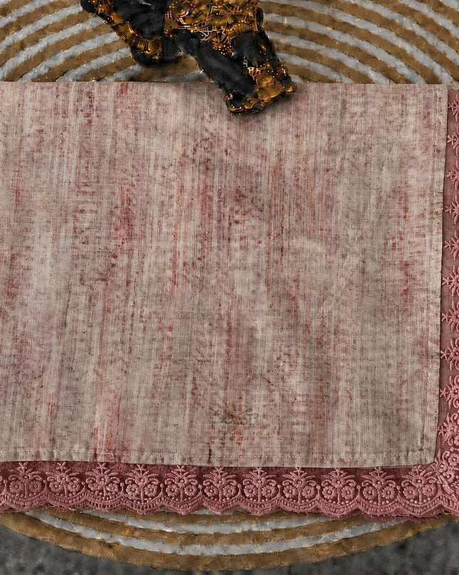 Tissue Chanderi Saree With Texture Print Design and Lace Border - Onion Pink