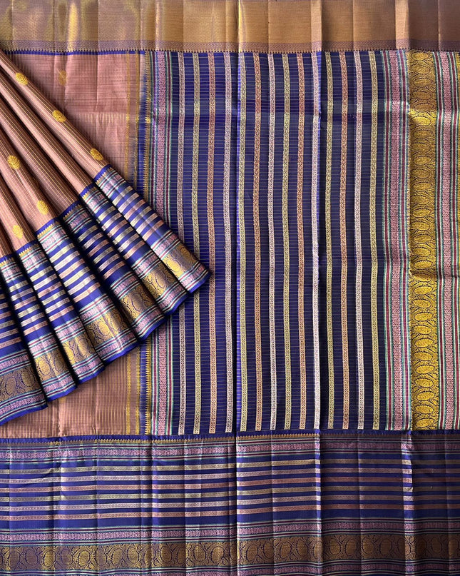 Pure Pattu Saree With Gold Cheks Weaving and  Flower Buttes and Contrast Border-  Onion Pink