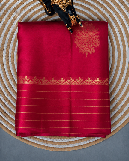Banaras Crepe Saree With  Golden Zari Butties and Satin Golden Zari Line Design  Border - Pink