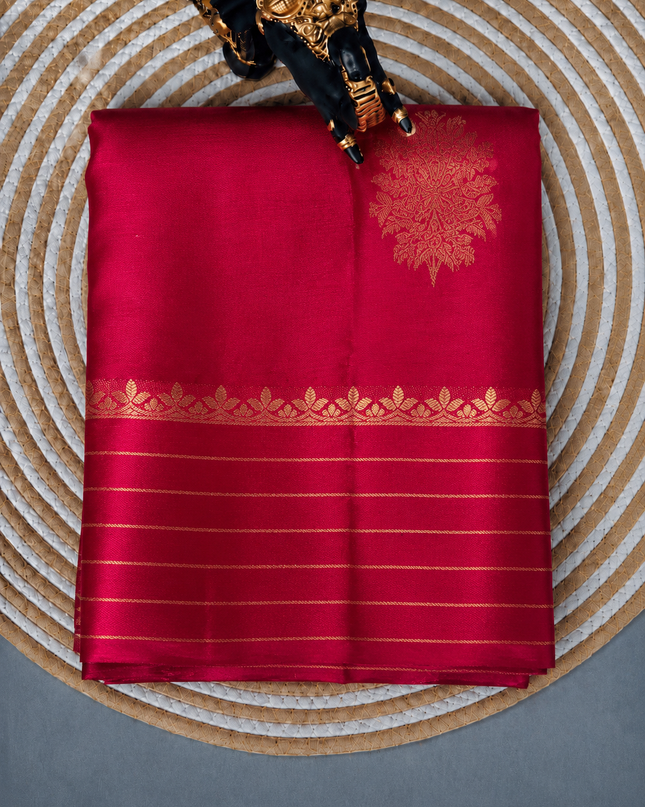 Banaras Crepe Saree With  Golden Zari Butties and Satin Golden Zari Line Design  Border - Pink