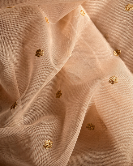 Silk Kota Saree with Floral Print and Thread Embroidery work Border with Lace - Tan