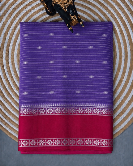 Munga Silk Saree With All over Oosi Design and Small Gold Butties  Contrast Border-  Lavender & Pink