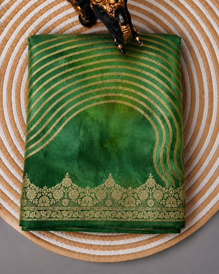 Banaras Crepe Saree With Shibori and Meenakari Weaving Golden Zari Border -Green