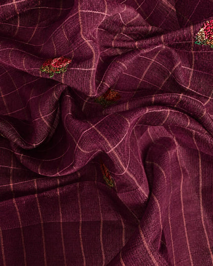 Linen Tissue Saree with Multi Stripes and Pichwai Border - Maroon