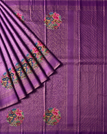 Banaras saree Self Weaving pet point  Work Butties and Kaddi Border - Violet