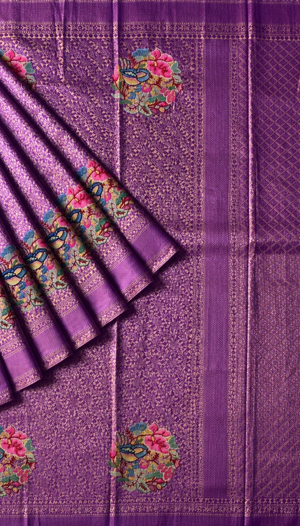 Banaras saree Self Weaving pet point  Work Butties and Kaddi Border - Violet