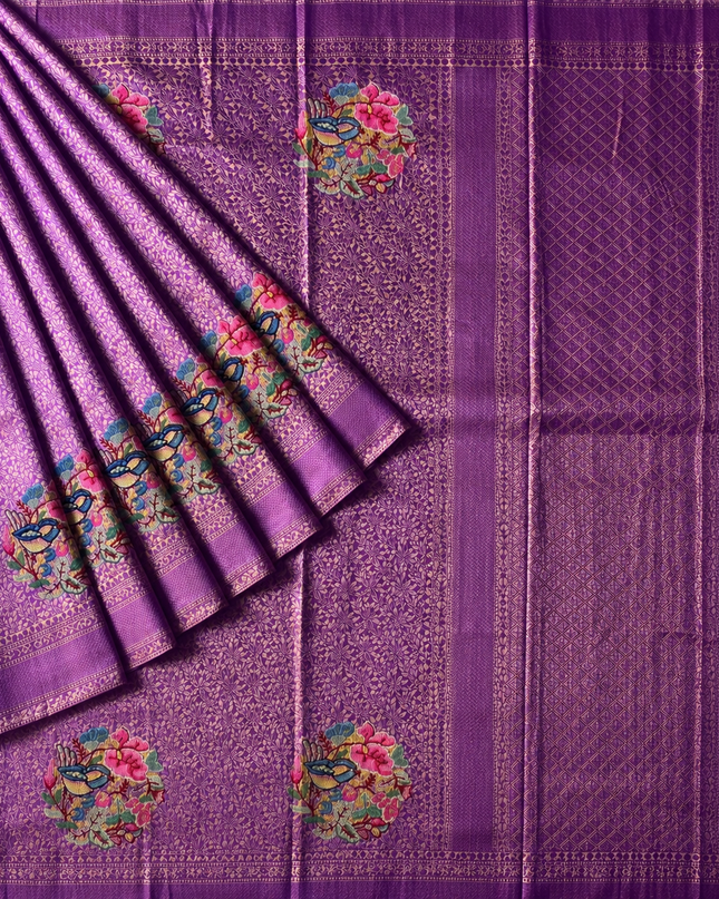 Banaras saree Self Weaving pet point  Work Butties and Kaddi Border - Violet
