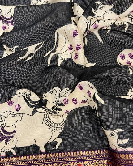 Pure Silk Kota Saree With pichwai Print and Small Kanchi Border - Violet
