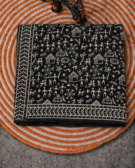 Kota Saree with Warly Printed - Black