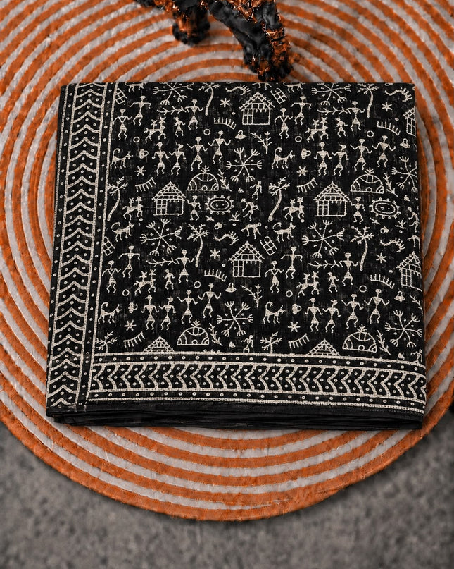 Kota Saree with Warly Printed - Black