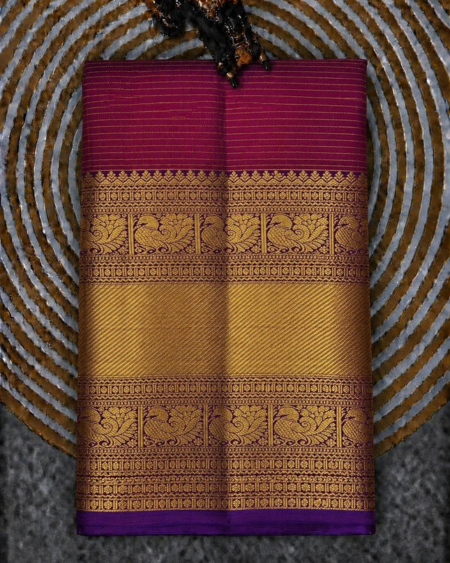 Pure Pattu Saree With Golden Check Weaving and Horse Buttes and Kaddi Border - Maroon