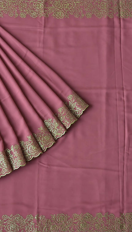 Leger Georgette Saree with  Peta Work and Scallop  Border-  Light Pink