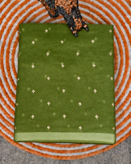 Tissue Orznga Saree With Allover Golden Buttes and Small Border - Green