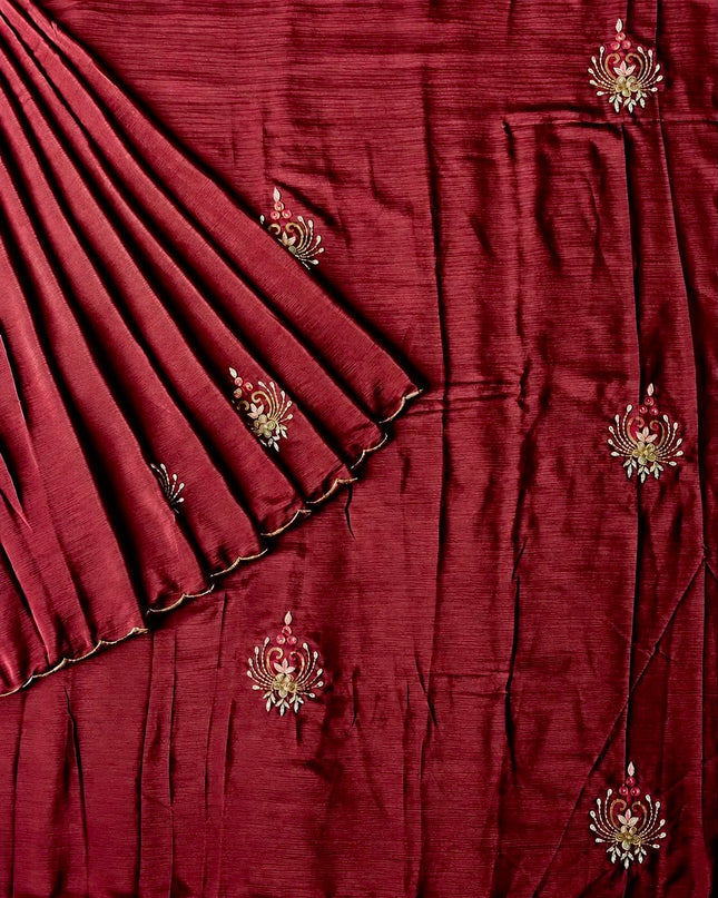 Soft Crush  Saree With Kardhana Sequences Work and Scallop Border -  Maroon