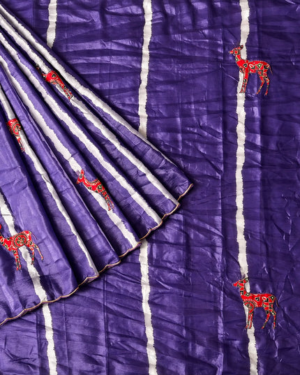 Soft  Orznga  Saree With Applique work and scallop Border-  Violet