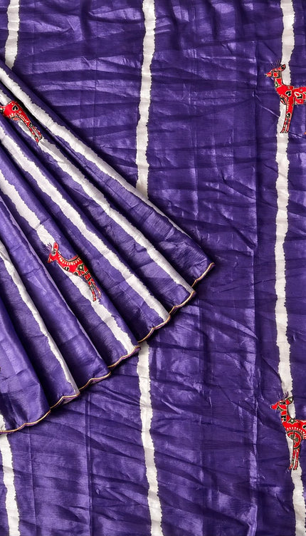 Soft  Orznga  Saree With Applique work and scallop Border-  Violet