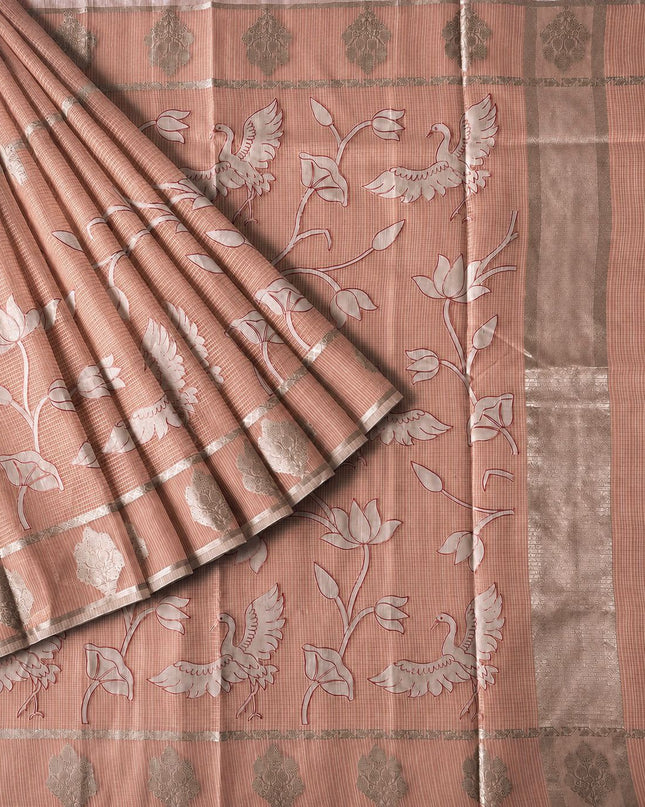 Kora Kota Saree with Applique work and Gap Border -  Rust