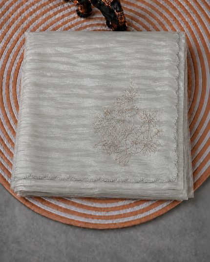 Soft  Tissue Orznga  Saree With Ari work and scallop Border-light Offwhite