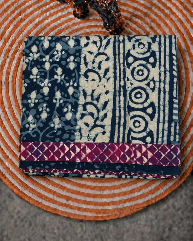 Mul Cotton Saree with Hand Floral Print Border- Blue
