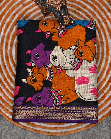 Pure Silk Kota Saree With pichwai Print and Small Kanchi Border - Violet
