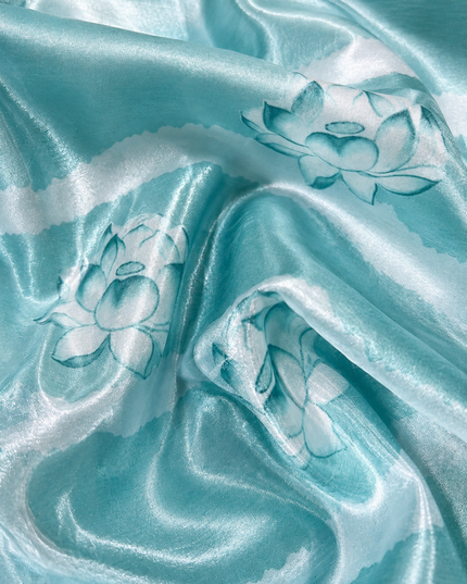 Soft Crush Floral Print With Ari Work and Scallop Border - Sky Blue