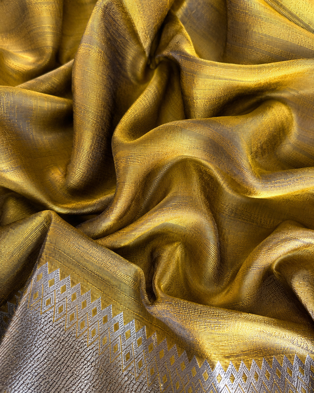 Semi Raw Silk Saree With Gold Zari Weaving Meenakari Butties and kaddi Border - Brown