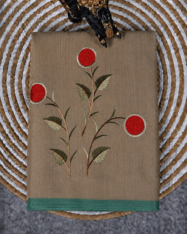 Pure Tissue Saree  with Embroidery Work and  piping border - Gold & Green