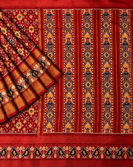 Ikkat Silk Saree with Kaddi  Border  -Red