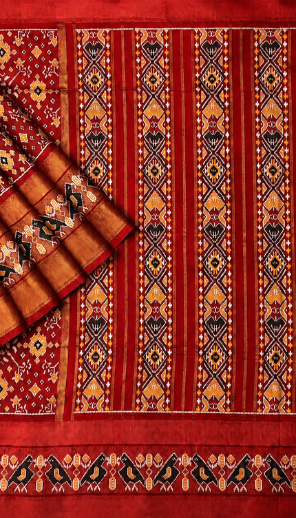 Ikkat Silk Saree with Kaddi  Border  -Red