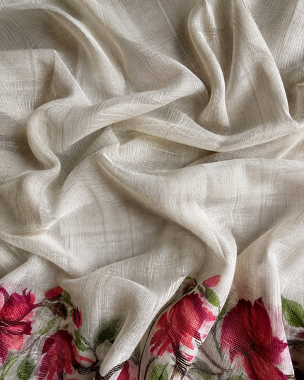Cotton Chanderi Jamdani Saree with Self Weaving Floral Design - Off White