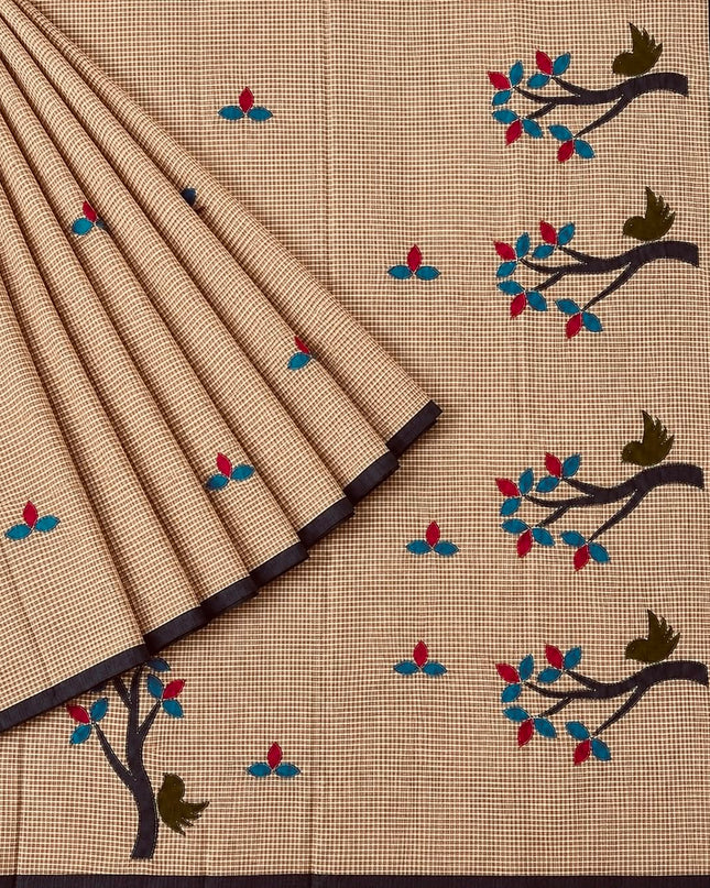 Cotton Saree With Checks Design and Contrast Border -  Mustard