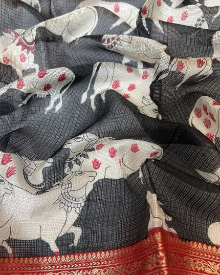 Pure Silk Kota Saree With pichwai Print and Small Kanchi Border - Red