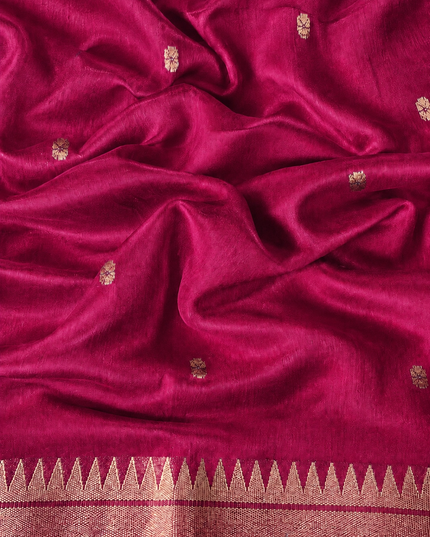 Chanderi  Saree with All over Golden Butties and muniya Border -  Rani Pink