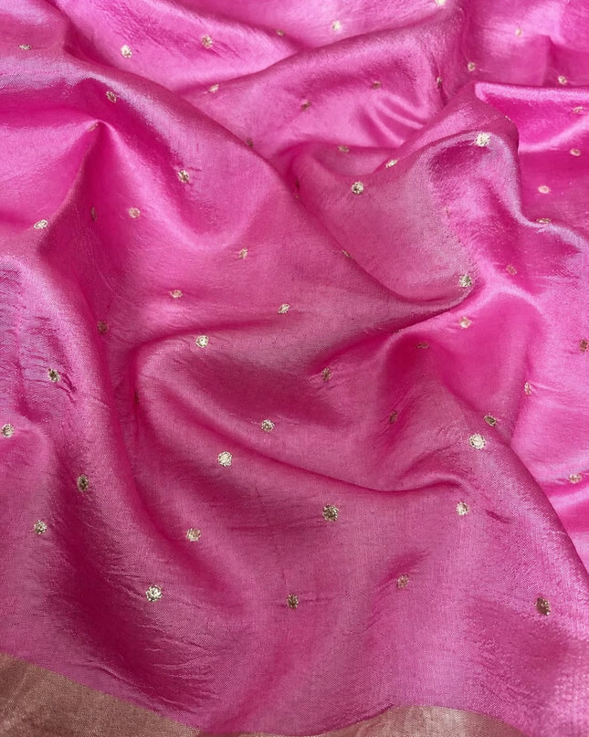 Pure Tissue Saree  with Embroidery Work and  piping border - Onion Pink