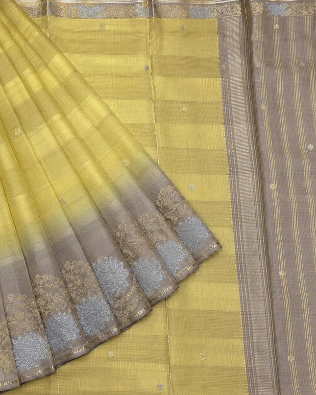 Manipuri kota  Gold and silver  Zari weaving Buttis  with Checks Design and Satin Border -Green
