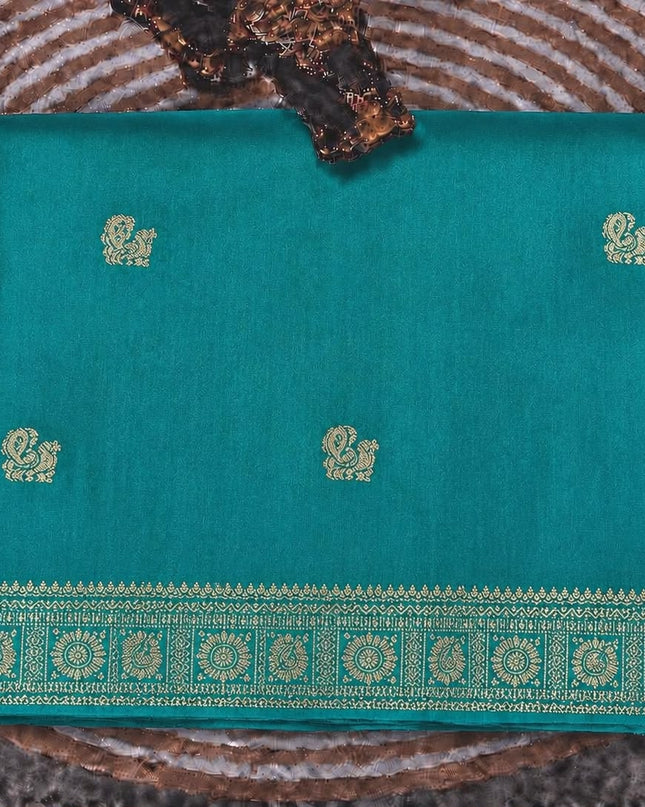 Dola silk sarees with  Gold Butties and zari Border-  Sky Blue
