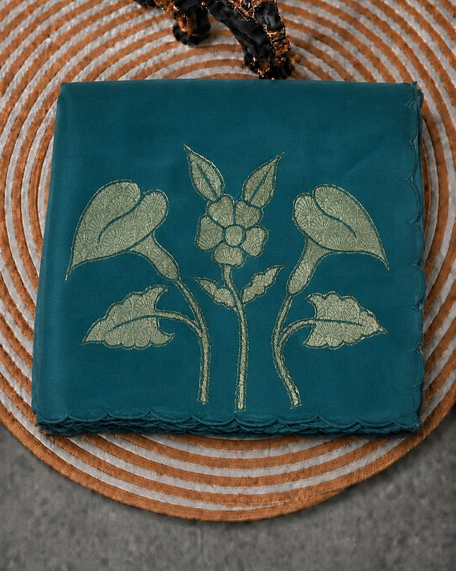 Soft Orznga Saree with Applique work with Scallop Border -  Rama Green