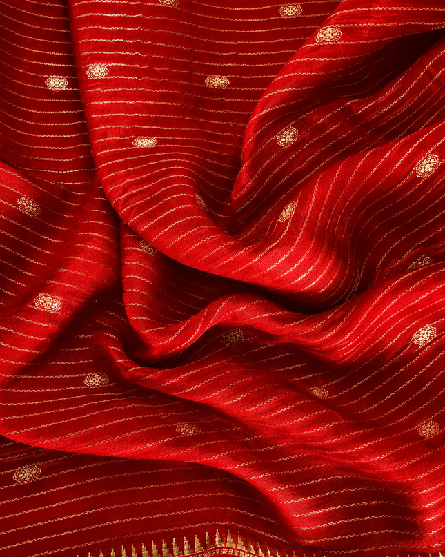 Munga Silk Saree With All over Oosi Design and Small Gold Butties  Contrast Border- Black & Red
