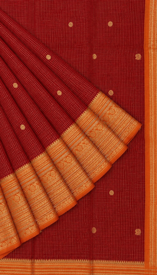 Green Silk Saree With Golden Zari Butties And Kanchi Border - red